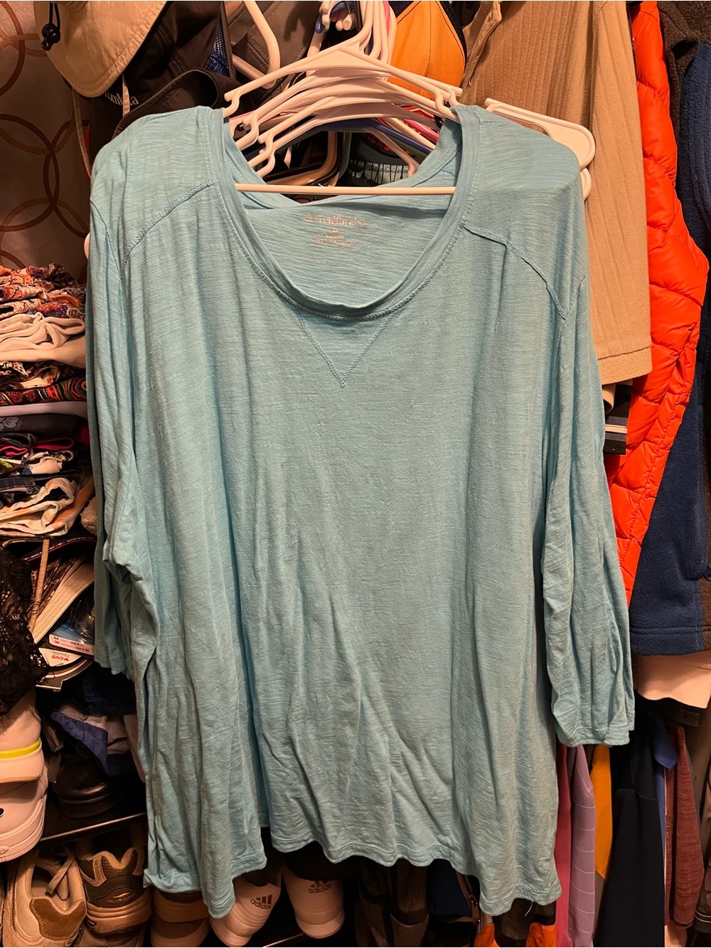 Catherines Aqua Scoop Neck Tunic with Three-Quarter Sleeves